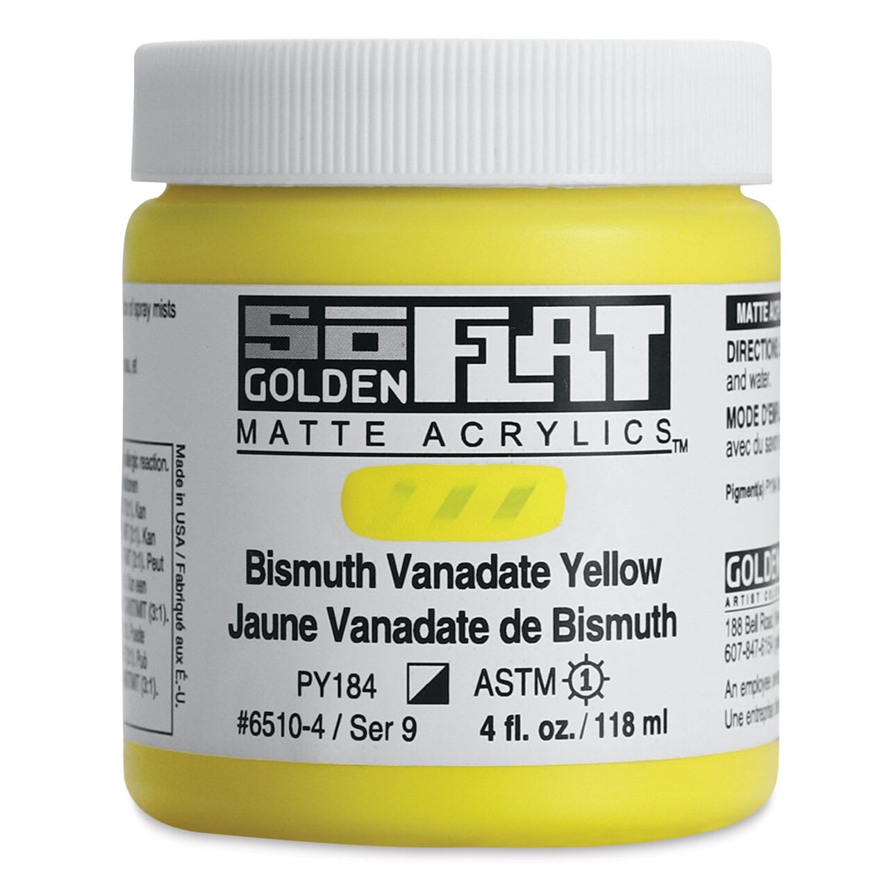 Golden SoFlat Matte Acrylic Paint - Bismuth Vanadate Yellow, 118 ml, Jar